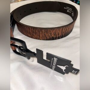 American Bison Leather Belt Sz 36 Wood brown Grain Color Design Western Cowboy